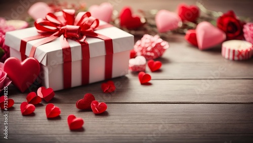 Valentine's day background with gift boxes and red hearts. © anamulhaqueanik