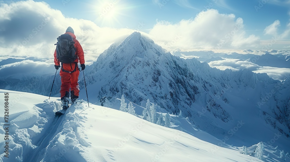 Winter sports on a winter holiday: snowboard, ski or cross-country ski through the cold, wintry winter landscape in sunshine or snowstorms