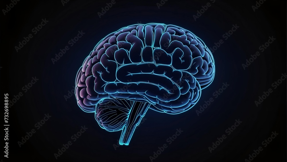 illuminated human brain blue transparent . AI technology concept illuminated human brain blue transparent . AI technology concept