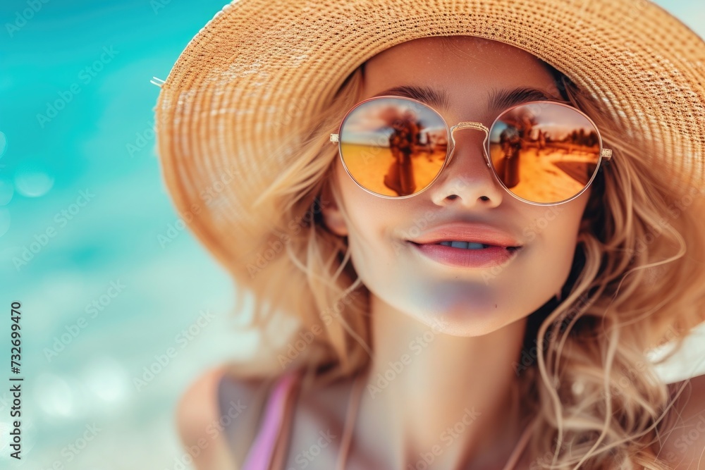 young girl with sunglasses and straw hat, summer concept young girl with sunglasses and straw hat, summer concept