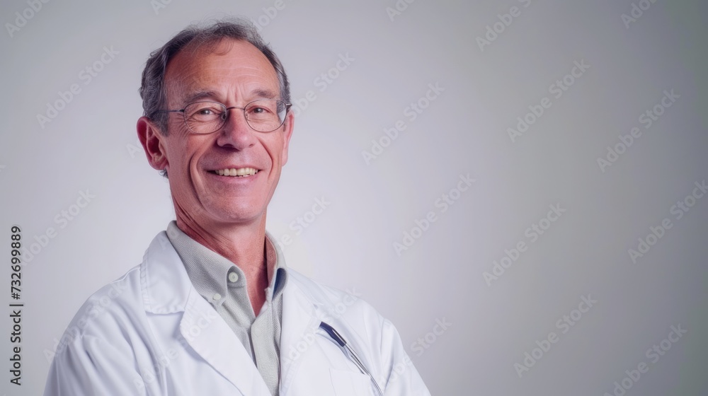 portrait of a smiling doctor or professor of science isolated on grey background portrait of a smiling doctor or professor of science isolated on grey background