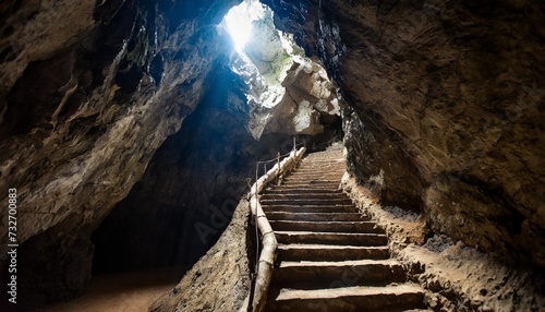 dark underground stairs in old cave