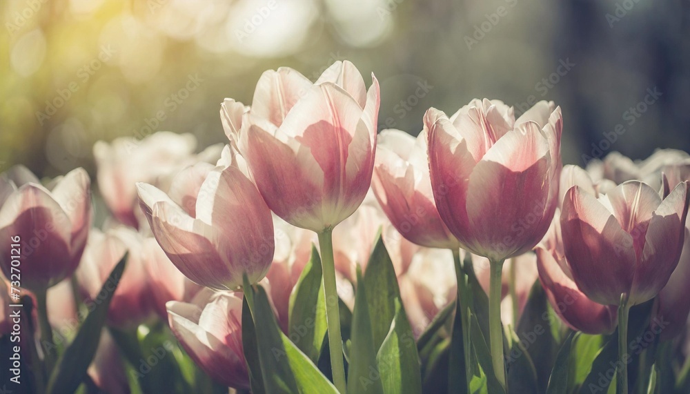 close up of blooming tulips vintage color tone