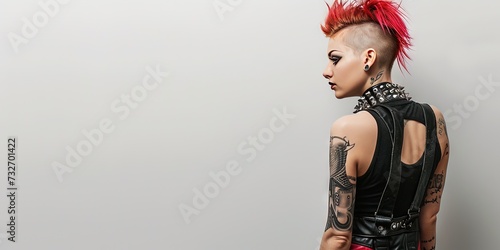 Punk Rock alternative girl with colorful hair isolated on solid white background