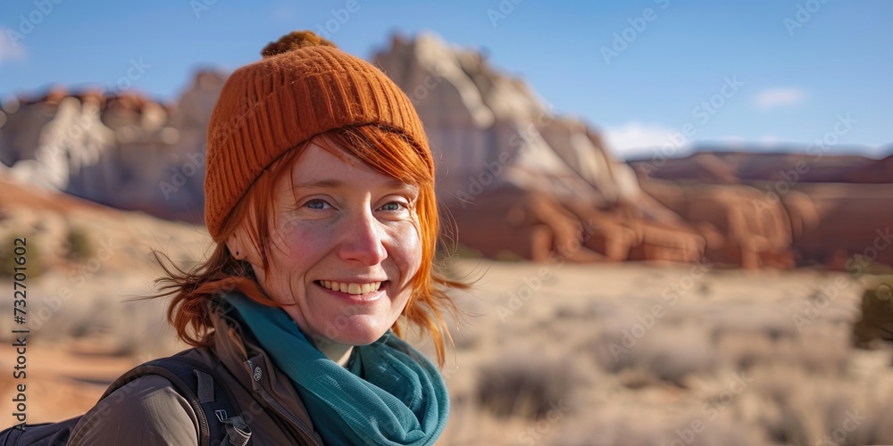Young woman with orange hair exploring the southwest desert
