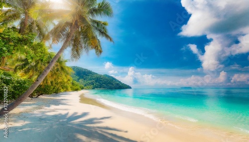 beautiful amazing beach tropical shore background as summer landscape white sand calm sea sky banner tranquil beach scene vacation and summer holiday concept dream sunny panoramic nature paradise © Alexander