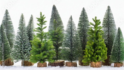 evergreen forest christmas trees isolated on a white background