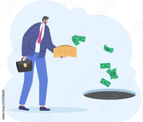 Businessman losing his money down the drain,

