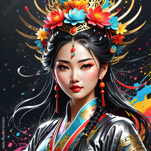 Chinese Splash of Fantasy art is a mesmerizing genre that captivates with its liquid chrome brightness and colorful illustrations. The artwork exudes an incredible vibrancy that easily catches the eye photo