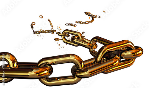 golden gold chain breaking isoalted crisis - 3d rendering photo