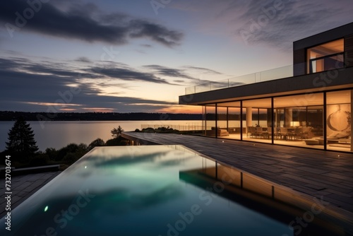 Wallpaper Mural Panorama of a modern home with pool at sunset Torontodigital.ca