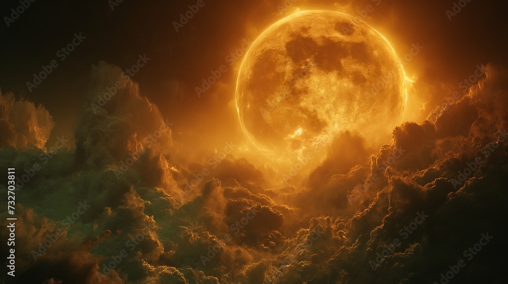 Fototapeta premium Night sky with full bright moon in the clouds, cinematic moon and clouds,