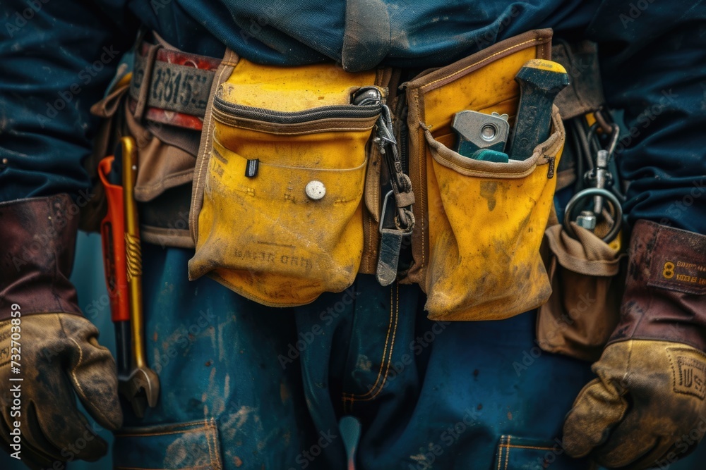 Fototapeta premium Close up maintenance worker bag with tools