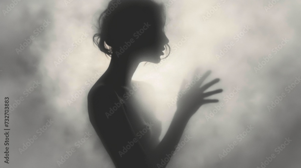 Woman blurred silhouette on a grey background. Elegant outline of a woman in motion out of focus Woman blurred silhouette on a grey background. Elegant outline of a woman in motion out of focus