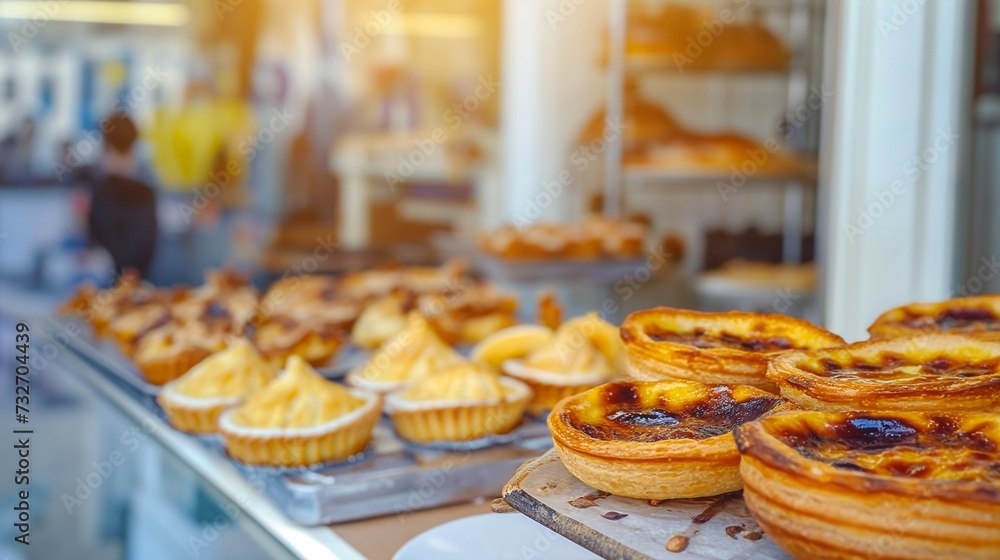 Fototapeta premium Traditional portuguese dessert. Bakery shop window display.
