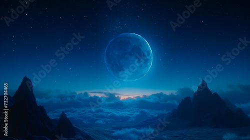 cinematic moon and clouds over the mystical landscape