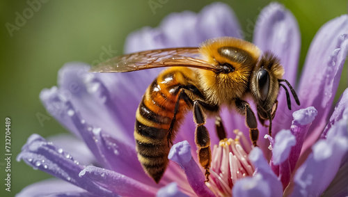 bee on a beautiful flower macro