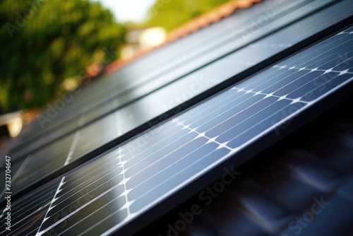 Close up of a solar panel on home roof