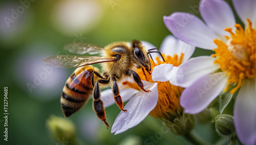 bee on a beautiful flower macro blooming