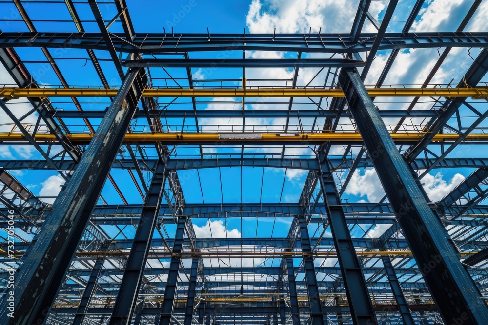 Structure of steel for building under construction