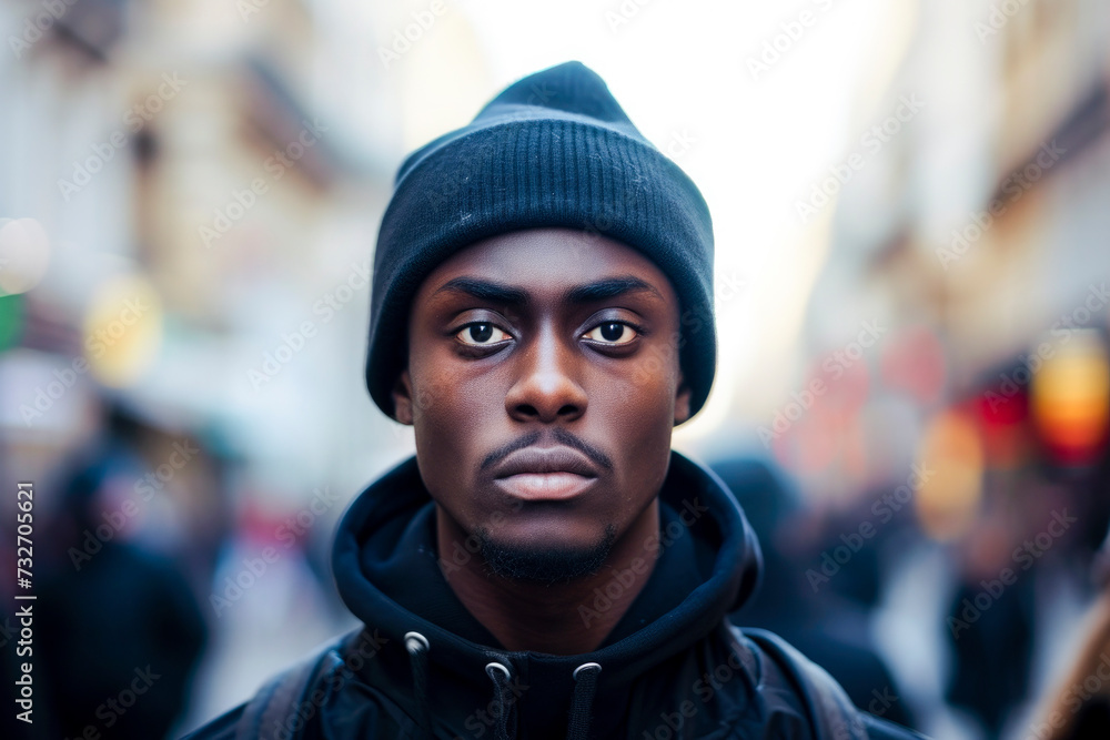 Black lives matter, black man in the street on background. Black lives matter, black man in the street on background.