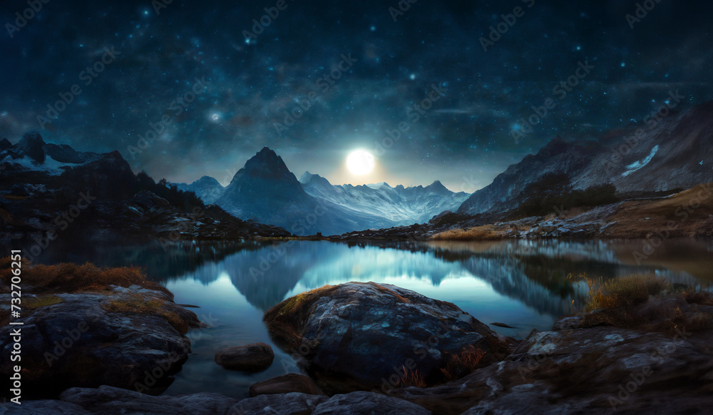 Moonlit mountain nature scene