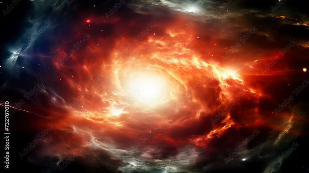Fiery explosion in space, computer generated abstract background. Red and orange nebula with stars and galaxies. Generative AI technology. Fiery explosion in space, computer generated abstract background. Red and orange nebula with stars and galaxies. Generative AI technology.
