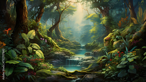 Illustration of colorful Amazing jungle © toomi123