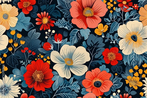 Pattern with bright flowers.