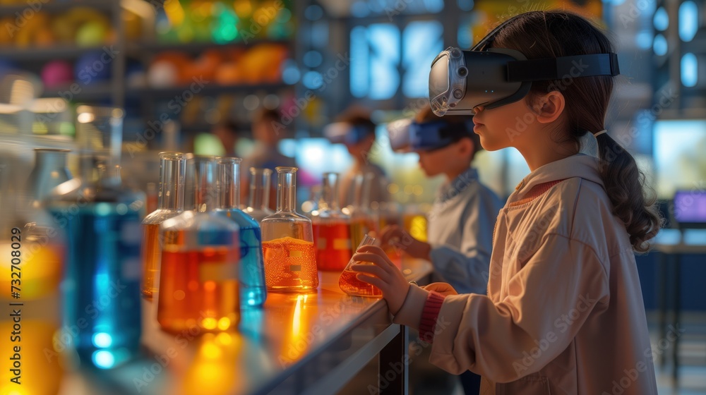 Virtual Reality Science Lab. A scene where a family conducts