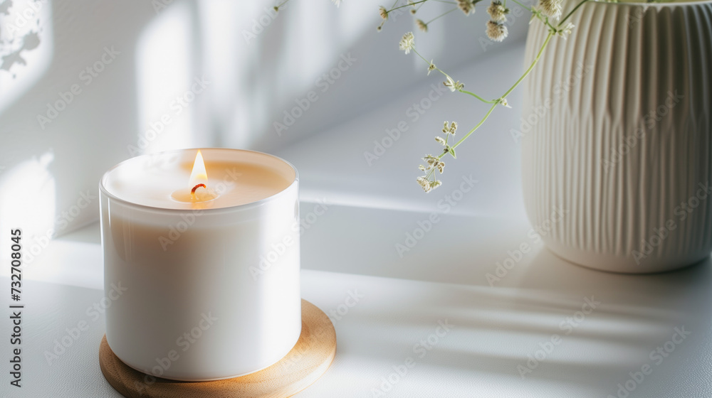 Aromatherapy candles on a beige background warm beauty elements Convenience like home Rest and good health interior decoration model.