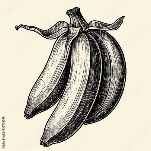Bananas, woodcut, old vintage style, hand drawn simple graphics, isolated on white background