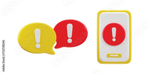 smart phone with exclamation sign 3d warning danger alert vector icon illustration set