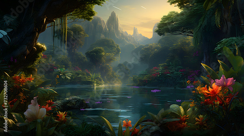 Illustration of colorful Amazing jungle photo