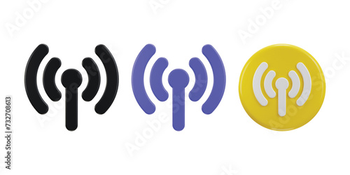 3d wifi signal icon with circle button icon vector illustration set