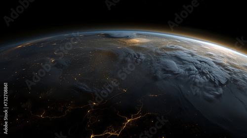 A nighttime view from NASA of a lit planet, city at night with different light sources visibe