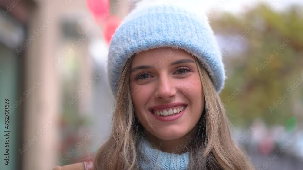 Smiling Young Woman in Winter Attire