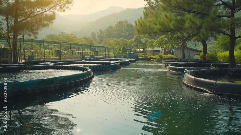 Aquaculture Farm modern aquaculture farm with rows of fish tanks or