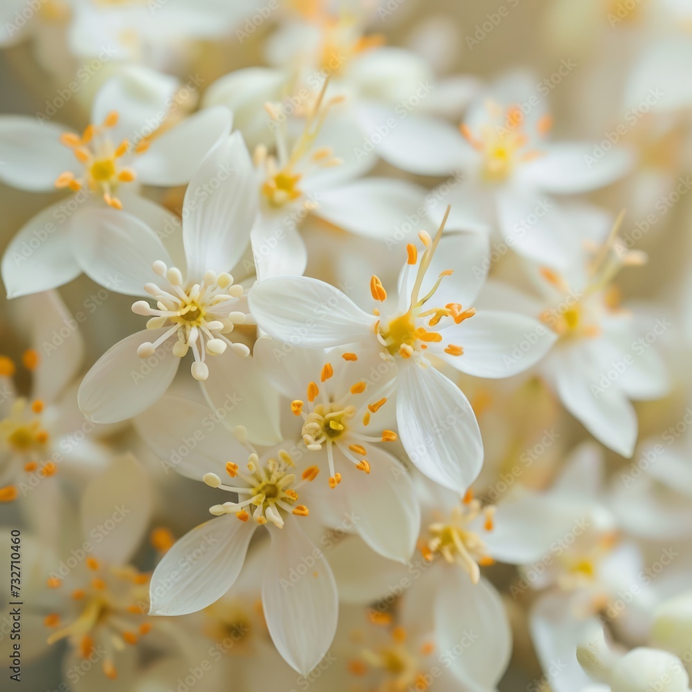 Obraz premium Anise flowers in full bloom, showcasing the delicate white petals and vibrant yellow centers. The soft natural light enhances the details, creating a visually appealing