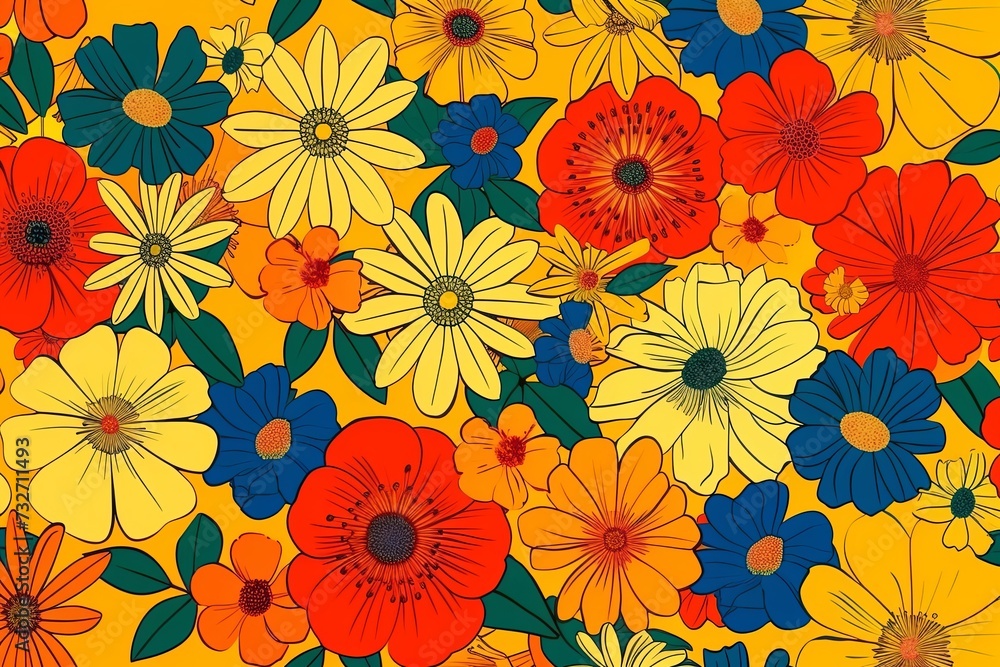 Pattern with bright flowers.