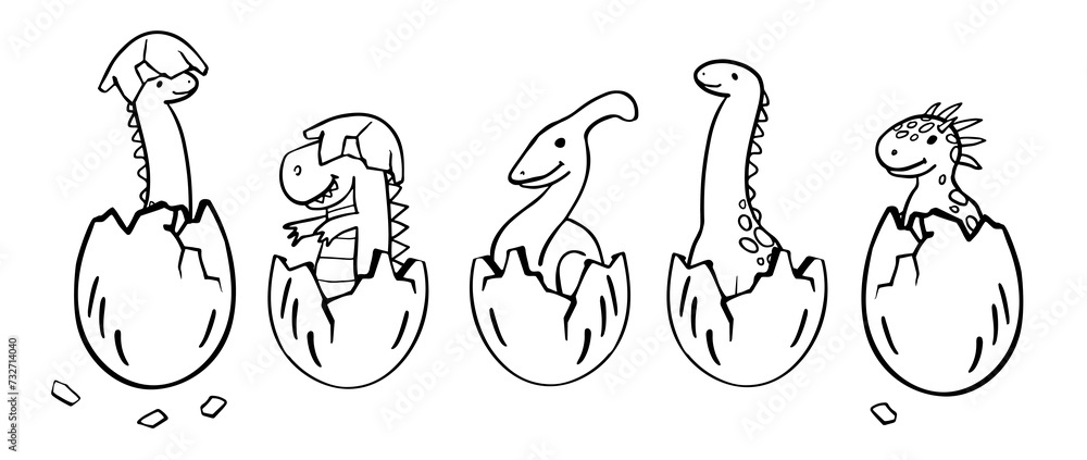 baby dinosaurs hatched from an egg set. doodle vector illustration isolated on white for children's illustrations, print on T-shirt, poster in children's room, funny baby character, Stickers baby dinosaurs hatched from an egg set. doodle vector illustration isolated on white for children's illustrations, print on T-shirt, poster in children's room, funny baby character, Stickers