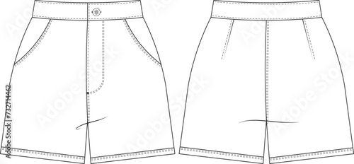 darted mini basic classic short template technical drawing flat sketch cad mockup fashion woman design style model
