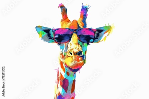 Cartoon colorful giraffe with sunglasses