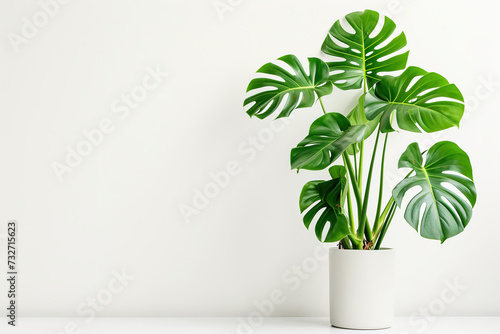 big monstera plant in a pot on white background