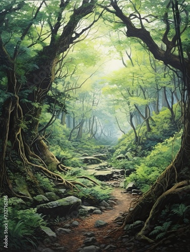 Acrylic Landscape Art: Ancient Sacred Groves - Nature Scene Woodland View © Michael