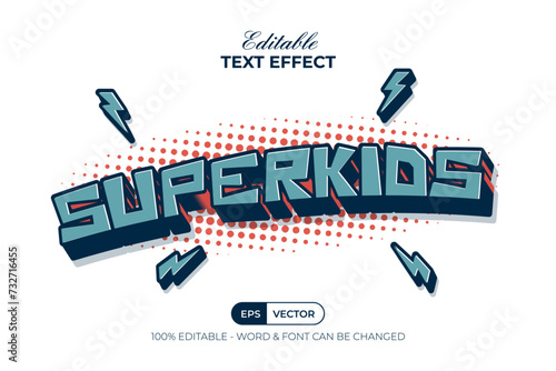 Vintage Comic Text Effect Superkids Style. Editable Text Effect Vector Template. photo