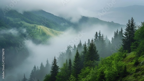 Foggy mountain landscape. Carpathian mountains © shaiq