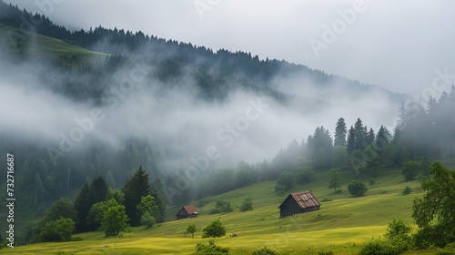 Foggy mountain landscape. Carpathian mountains