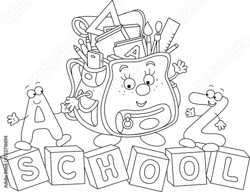 Cartoony schoolbag characte...