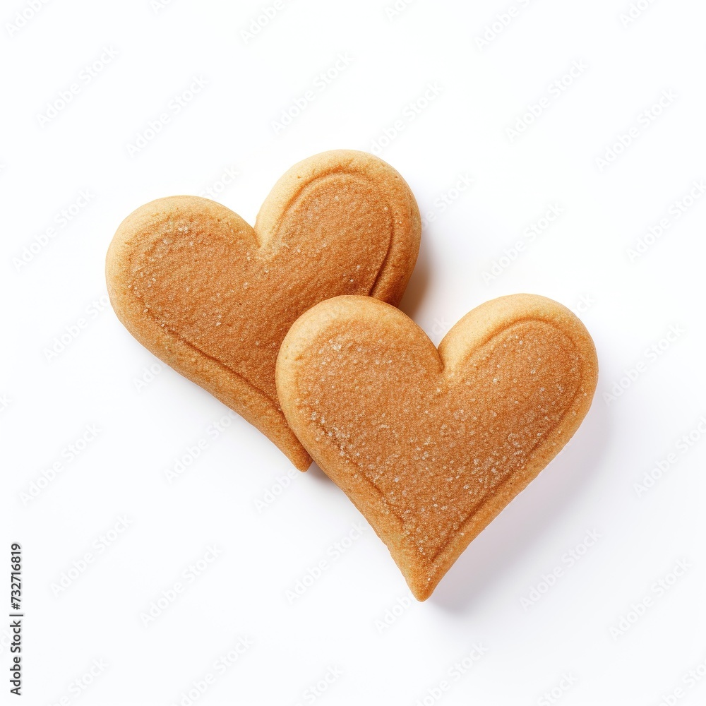 Delicious heart-shaped cookies top view isolated on a white background Delicious heart-shaped cookies top view isolated on a white background